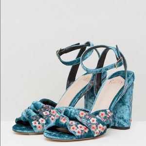 Faith Daphne Embroidered Velvet Heels Turquoise